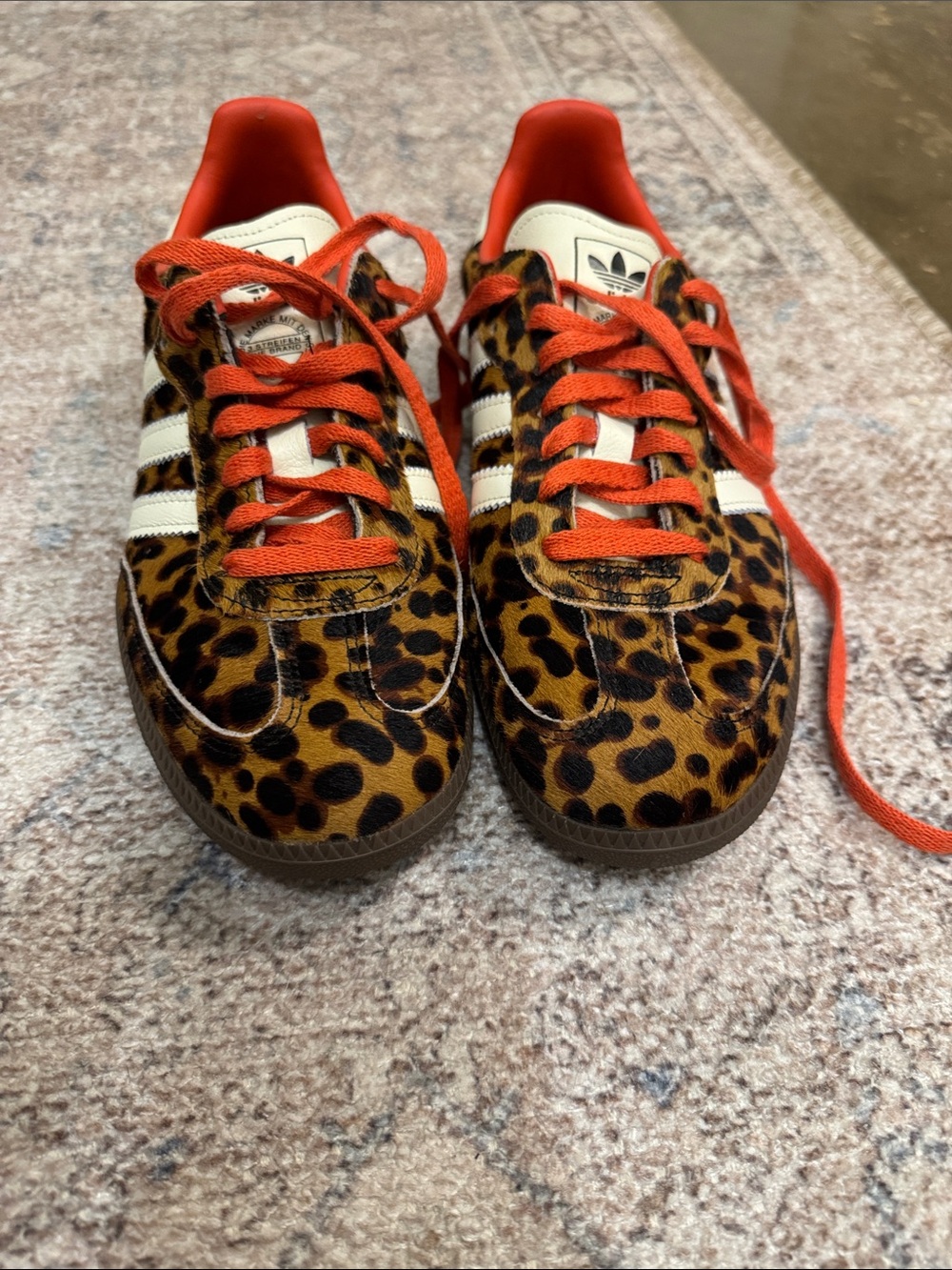 Adidas Leopard Print Samba with Cream Stripes and Red-Orange Details - Picture 3 of 5